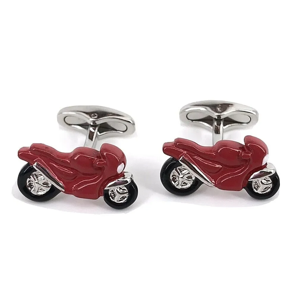 Mens Red Motorcycle Cuff Links Wedding Business Crotch Rocket Enamel Painted